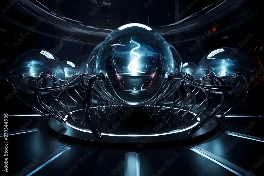 Futuristic Alien Laboratory with Luminous Orb Chambers and Advanced Biological Research