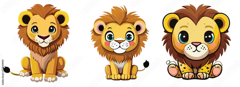 3 Lion Mascot Cartoon with Cute Animal Illustration 3 Lion Mascot Cartoon with Cute Animal Illustration