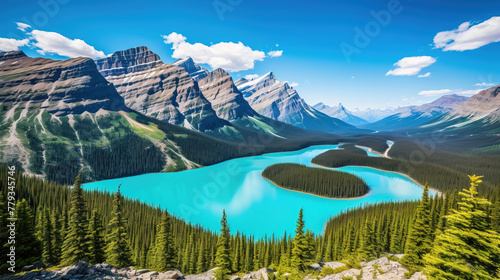 lake in the mountains.