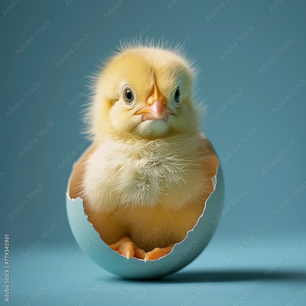 An eggshell delicately splitting to reveal a fluffy yellow chick nestled inside