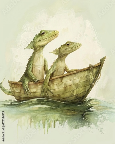 Lizards Boating  Summer theme  2D illustration  isolate on soft color background