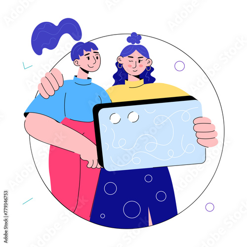 Check doodle mini illustration of taking selfie 