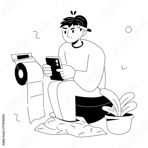 A trendy doodle mini illustration of smartphone addiction 