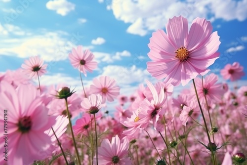 Pink flowers in a field on the background of the sky © Aida
