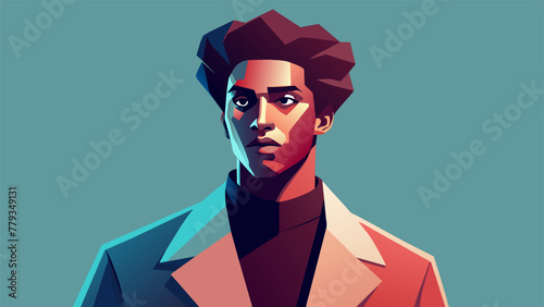 A digital portrait of a person wearing a thrifted outfit their style exuding a sense of individuality and sustainability.