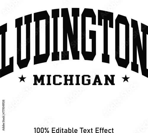 Ludington text effect vector. Editable college t-shirt design printable text effect vector
