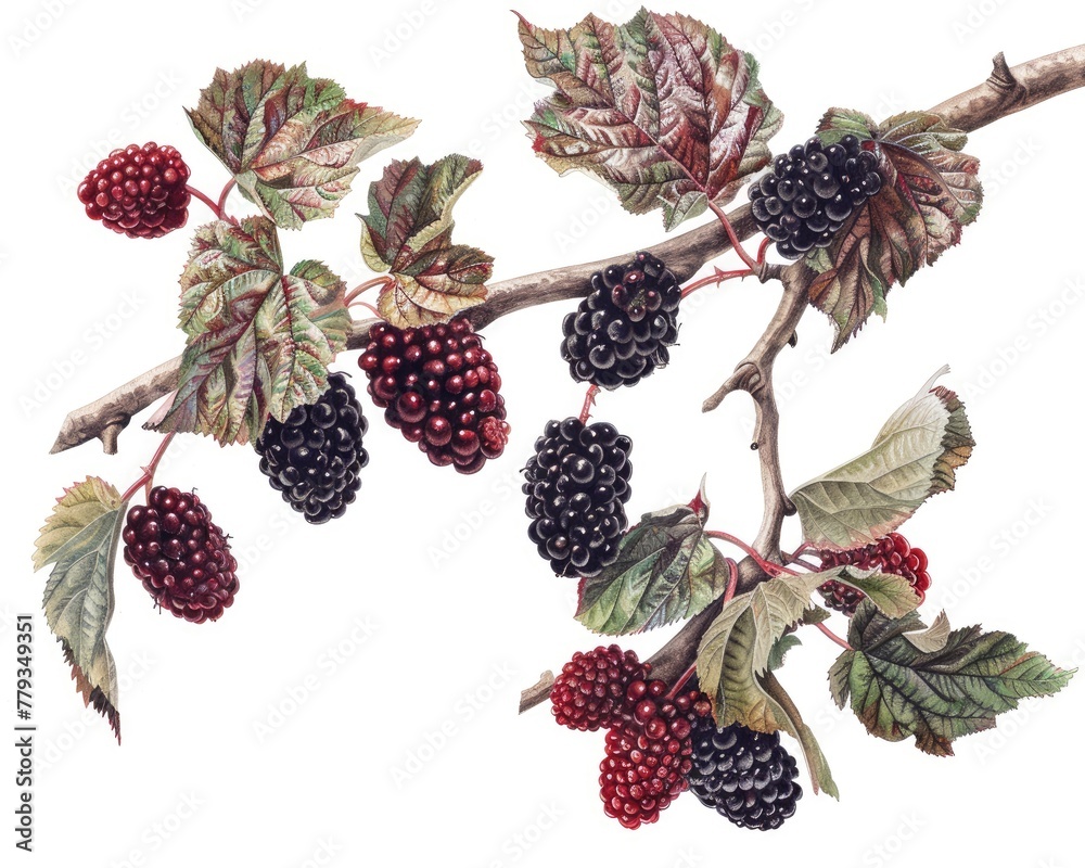 A detailed image of a mulberry branch A detailed image of a mulberry branch