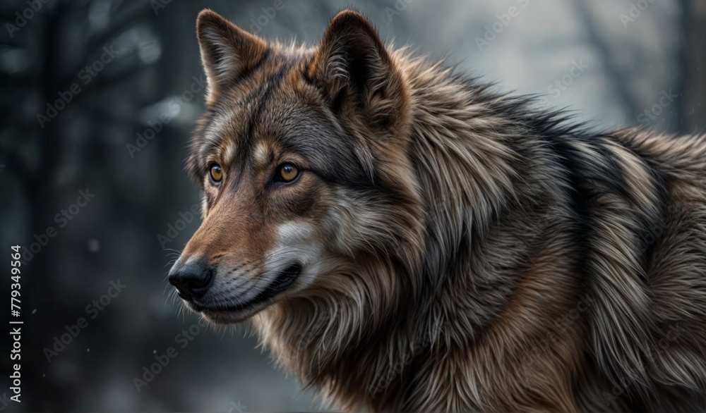 Of front view of a wolf head, stunningly beautiful design 