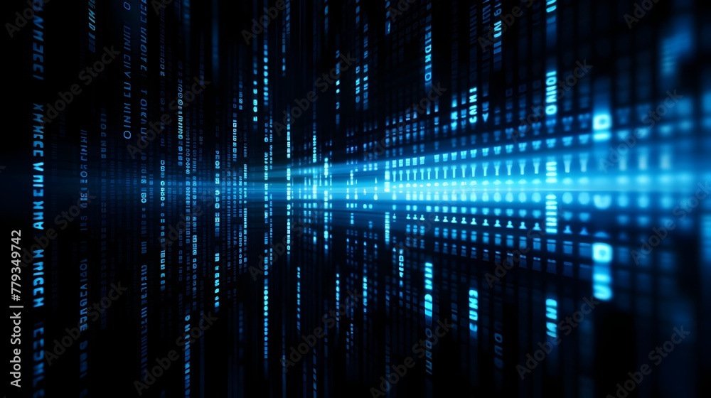 Futuristic Binary Code Matrix - Elegant Blue Digital Data Stream and Cyber Technology Visualization