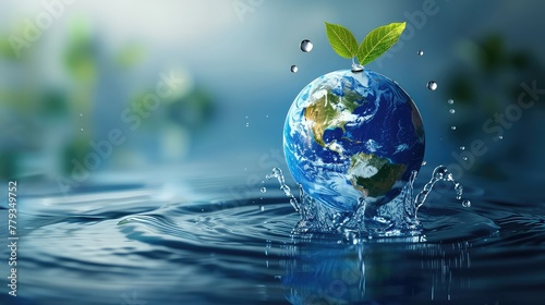World water day graphic design generative ai background with copy space. Concept of eco life or save the world photo