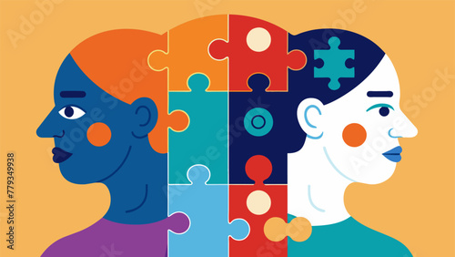 Two sides of a puzzle coming together with one side representing introversion and the other representing extraversion. The introverted puzzle
