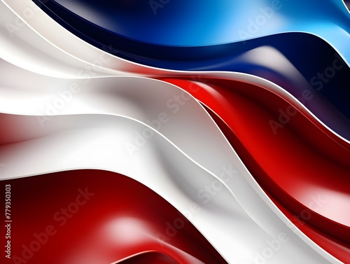 Patriotic Fluid Waves in Red,White,and Blue Minimalist Abstract Art Design for Futuristic Digital Backgrounds and Wallpapers