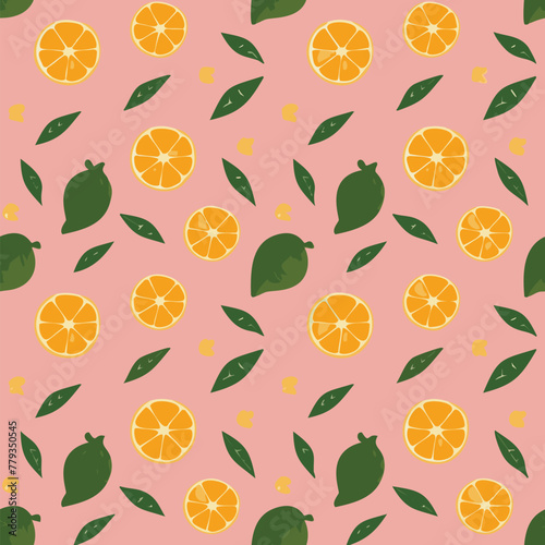 Fruitful Citrus Seamless Pattern: Fresh slices of lemon, orange, lime, and grapefruit create a vibrant and juicy design, perfect for wallpapers and healthy-themed projects