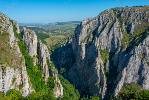 Panorama view of Turda gorge in Romania photo