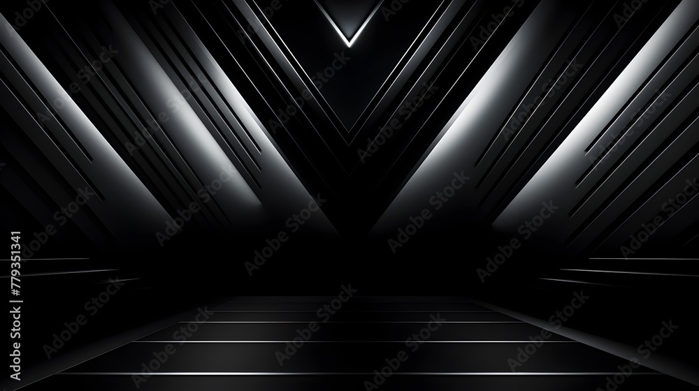 Striking Geometric Wall Design in Dramatic Dark Futuristic Room Space with Ambient Lighting Striking Geometric Wall Design in Dramatic Dark Futuristic Room Space with Ambient Lighting