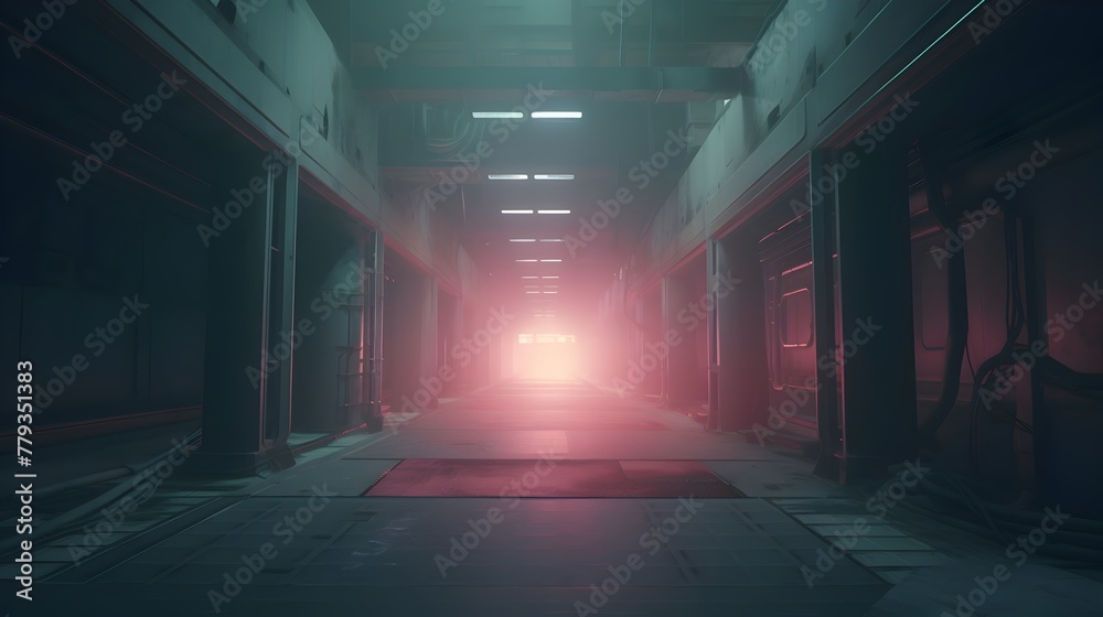 Captivating Futuristic Sci-Fi Corridor with Immersive Neon Lighting and Atmospheric Smoke
