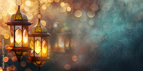 Fantasy style lantern for islamic ramadan celebration blur background