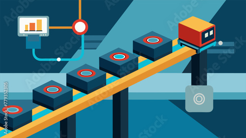 A detailed view of a manufacturing conveyor belt equipped with AIpowered inspection systems to detect defects and maintain quality control at