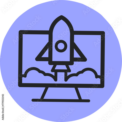 Rocket computer startup icon in Filled outline style