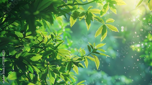 Anime style  Close-Up  The breeze blows through the leaves  Cozy summer noon  shadows 