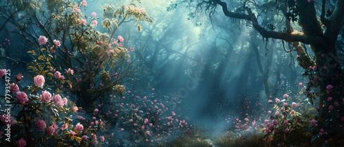 Ethereal forest, blossoming secrets, hidden paradise