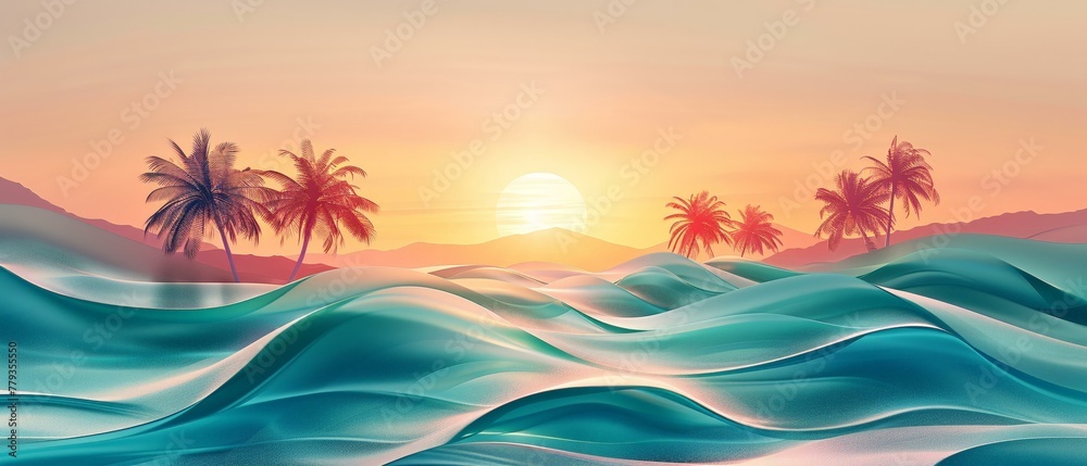 Abstract tropic, turquoise waves, island breeze, travel brochure