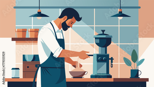 In a home kitchen a coffee enthusiast carefully adjusts the settings on their burr grinder to achieve the perfect grind size for a French press