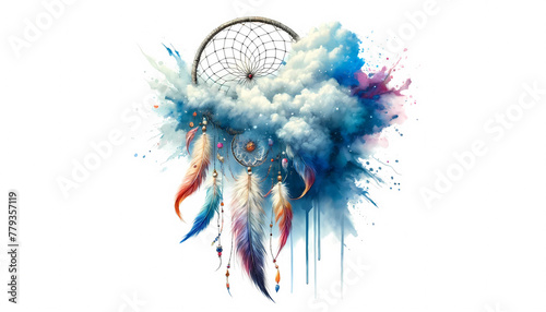 Renewal and Dreams: Watercolor Dream Catcher Emerging from Splash Cloud
