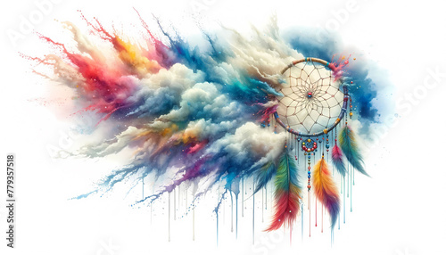 Emerging Hope: Dream Catcher and Splash Cloud in Watercolor