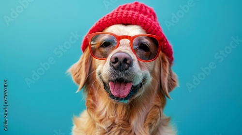  Dogs in casual attire enjoy lively moments against vibrant studio backgrounds photo