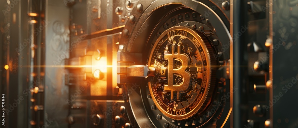 An image of a traditional bank vault door being unlocked by a digital ...