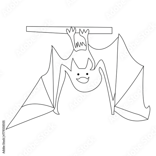 Continuous single line art drawing of cute flying bat for outline vector