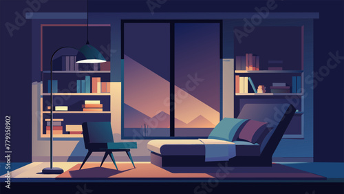 A bedroom is transformed into a cozy reading nook as smart lighting dims itself to a soft and calming level. The occupant settles in with a