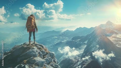 Peak Adventure Tourist Embracing Active Life in Mountain Summit