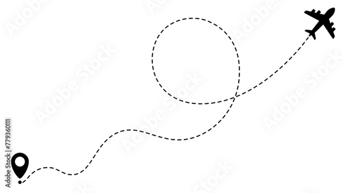 Airplane line path routes. Travel vector icon. Travel from start point and dotted line tracing. Plane routes flight air dotted isolated illustration.