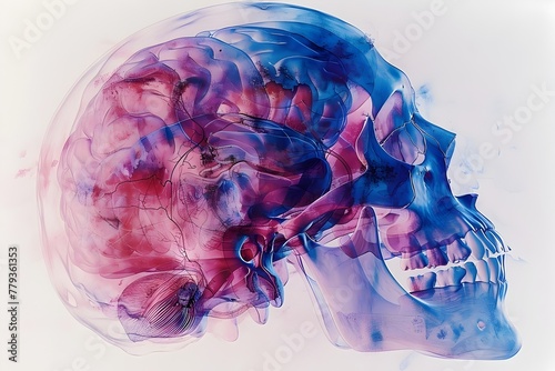 Ethereal Skull Radiology Captivating Watercolor Blend of Technology and Art