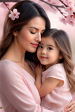 Happy Mother and Daughter pink blossoms background.