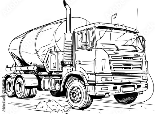 Cement truck outline illustration for coloring