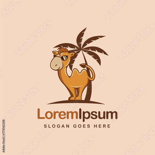 Fun mascot cartoon Camel logo icon vector illustration on light background