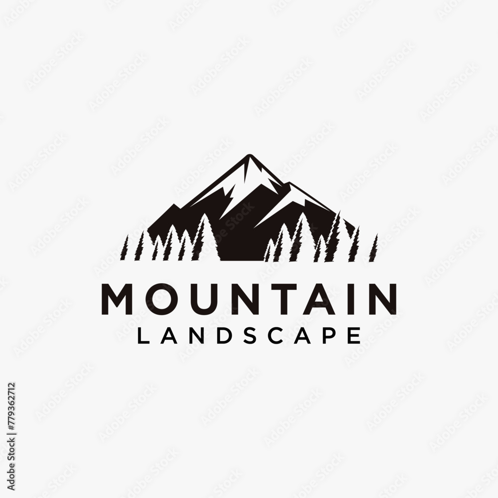 Forest and mountain landscape logo icon vector template on white background