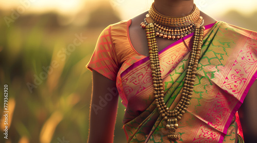 Traditional Silk Saree, an Indian woman adorned in a vibrant silk saree, showcasing intricate patterns and rich colors
