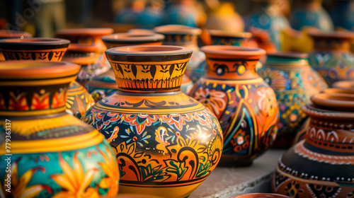 Traditional Terracotta Pots, pots adorned with intricate designs and vibrant colors © Graphic Master