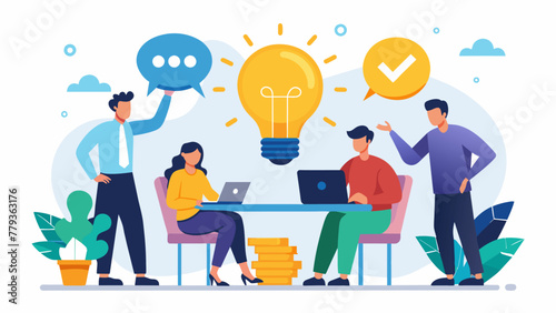 A group of employees working together to brainstorm creative solutions for managing rising expenses and maintaining profitability.