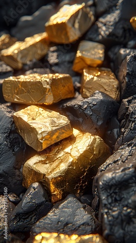 Sparkling Golden Nuggets Extracted from Rugged Geological Formations