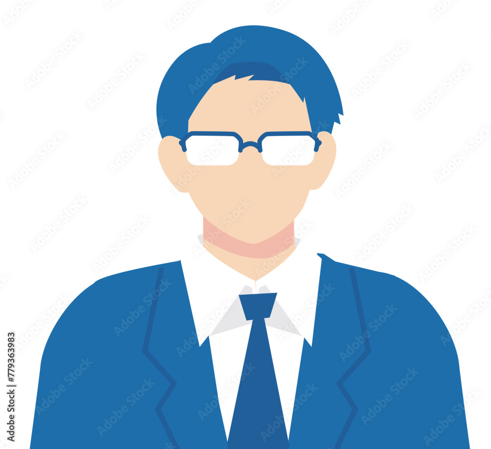 メガネをかけた紺色スーツの男性のバストアップ