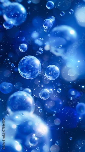 Sparkling Deep Blue Water Bubbles Floating Gracefully Underwater