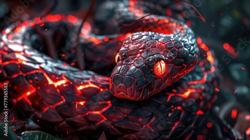 Exotic beautiful snake close up. Poisonous dangerous reptile.