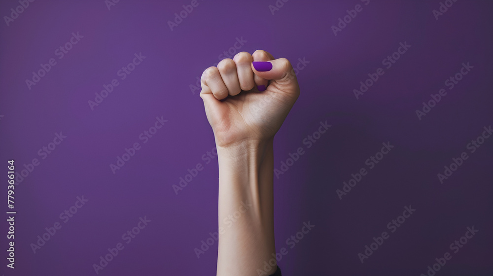 Fototapeta premium Raised purple fist , generative ai