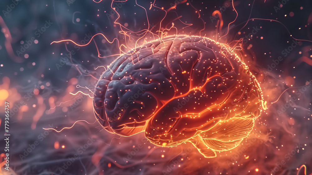 Human brain showing neural pathways and neurons firing Concept