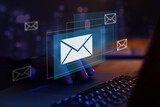 email marketing concept, business communication via email, company sending many e-mails or digital newsletter to clients